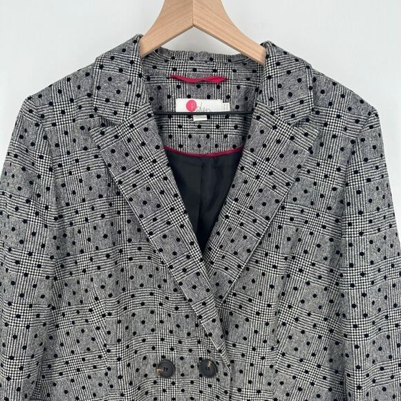 Boden blazer womens 12 black white plaid polka dot fawcett wool work office - Picture 3 of 9